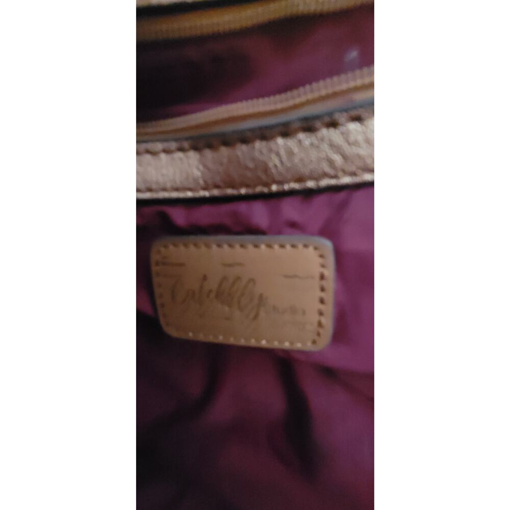 Brown Embossed Vegan Leather Carry Bag Metallic Bronze Base Leopard Print Tassel - Picture 8 of 11